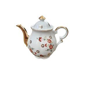 Trimont Ware 1970 Japan Teapot Vintage Original Floral Gold Porcelain Copper Flo